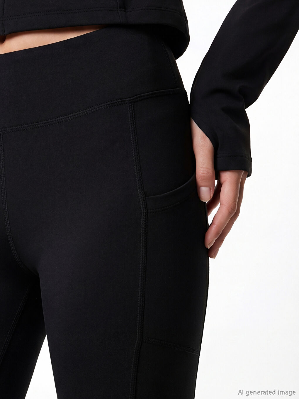 Siyah Yüksek Bel Cepli Kadın Spor Tayt-2