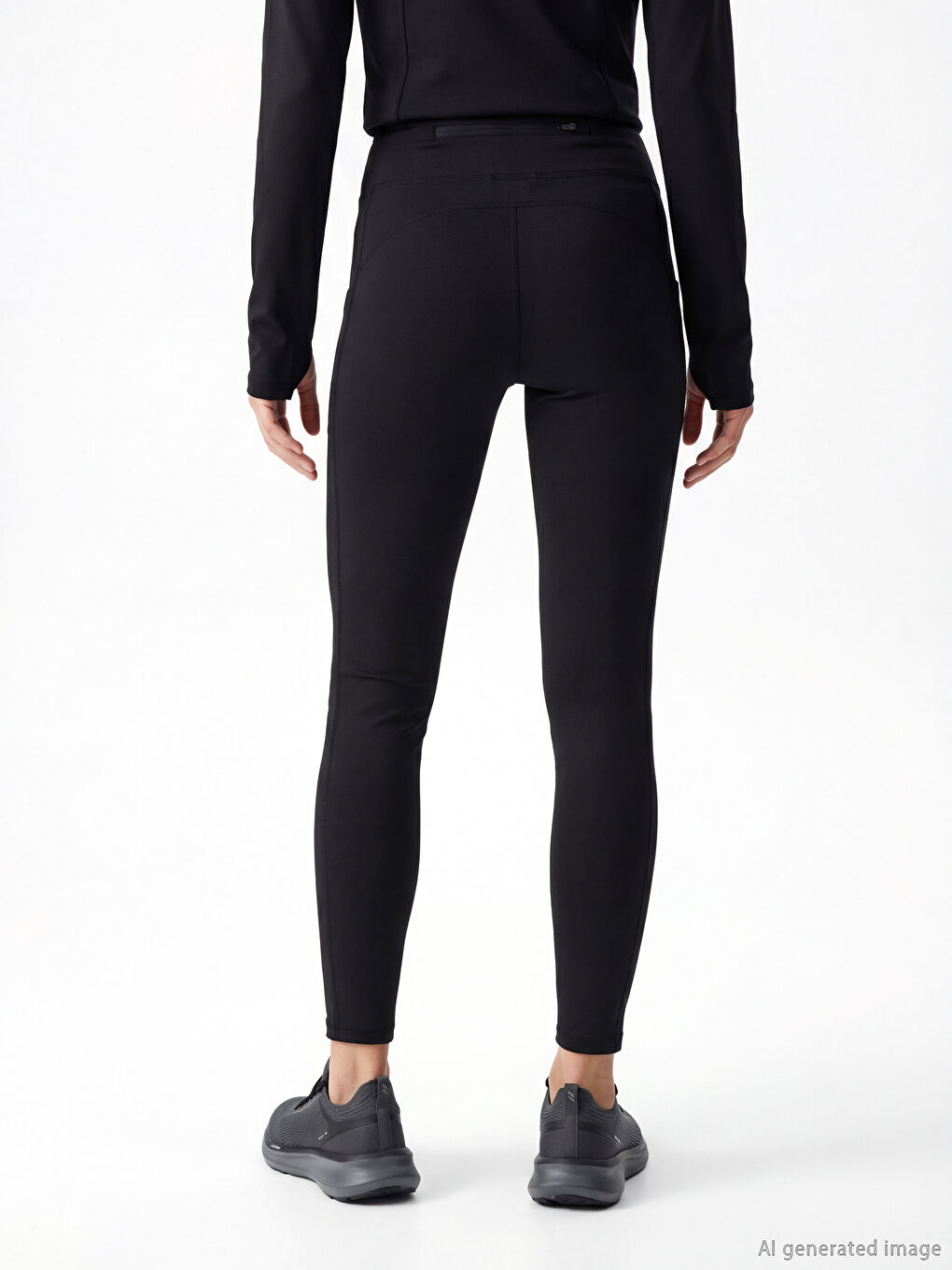 Siyah Yüksek Bel Cepli Kadın Spor Tayt-3