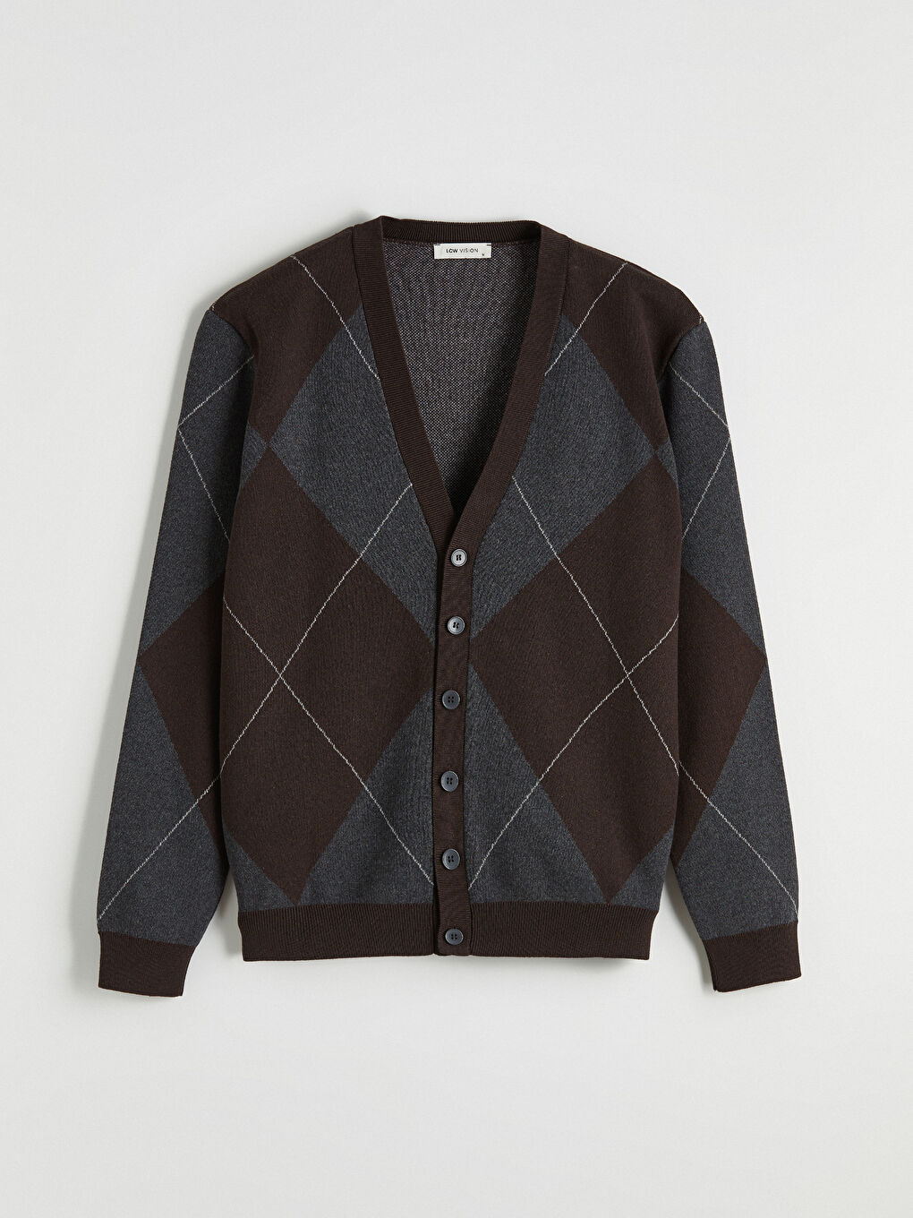 Antrasit Standart Kalıp Baklava Desenli Erkek Triko Hırka