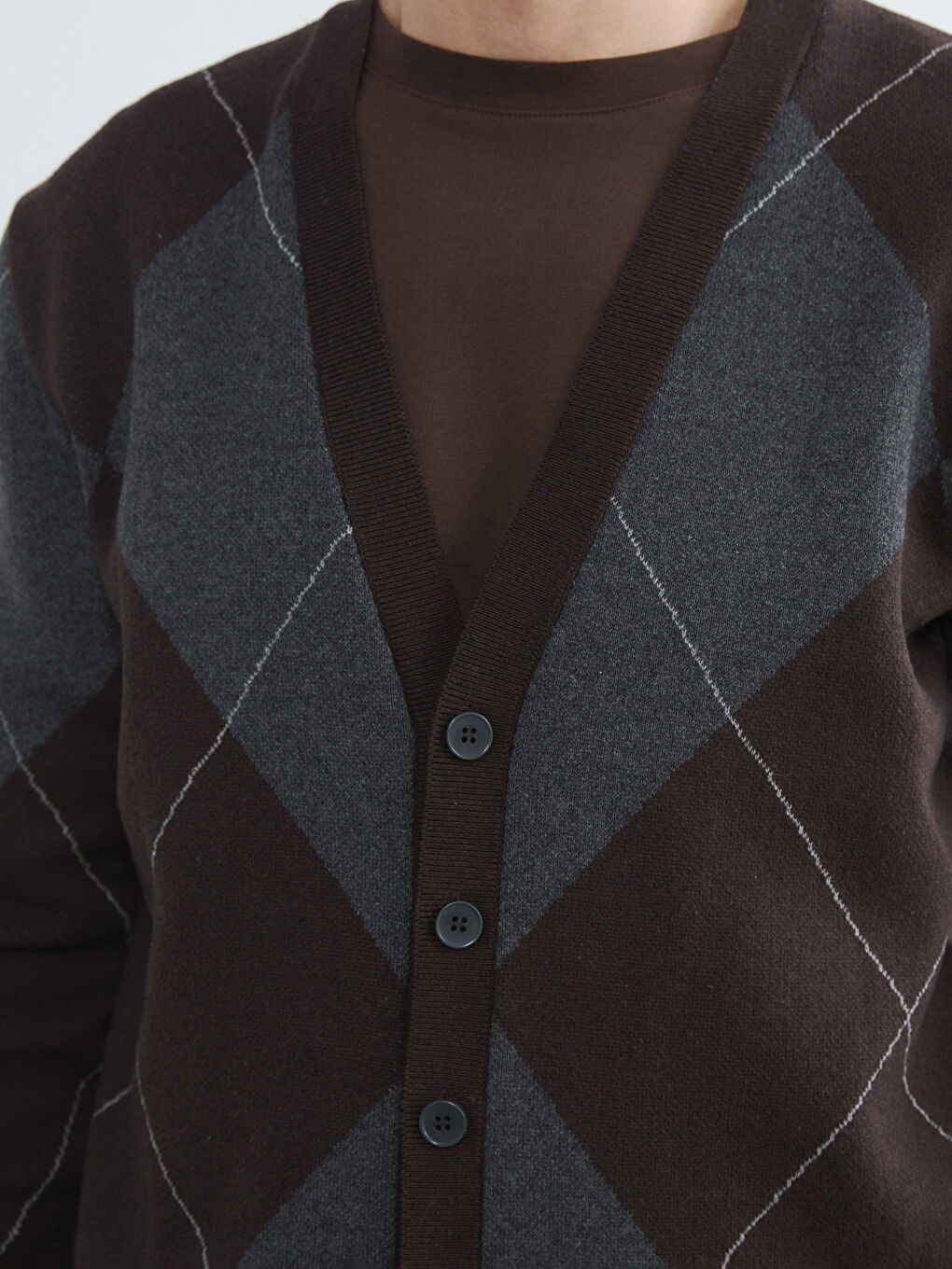 Antrasit Standart Kalıp Baklava Desenli Erkek Triko Hırka-2