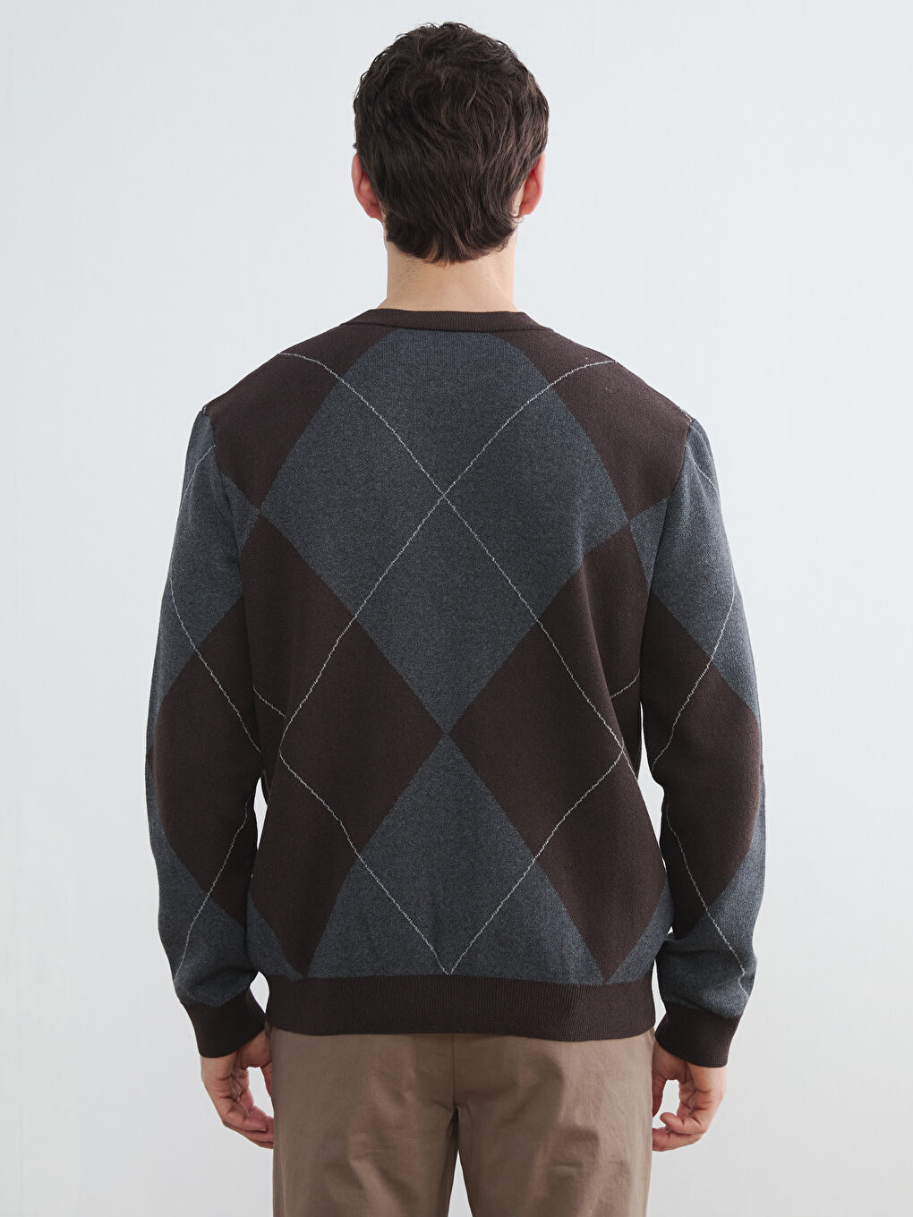 Antrasit Standart Kalıp Baklava Desenli Erkek Triko Hırka-3