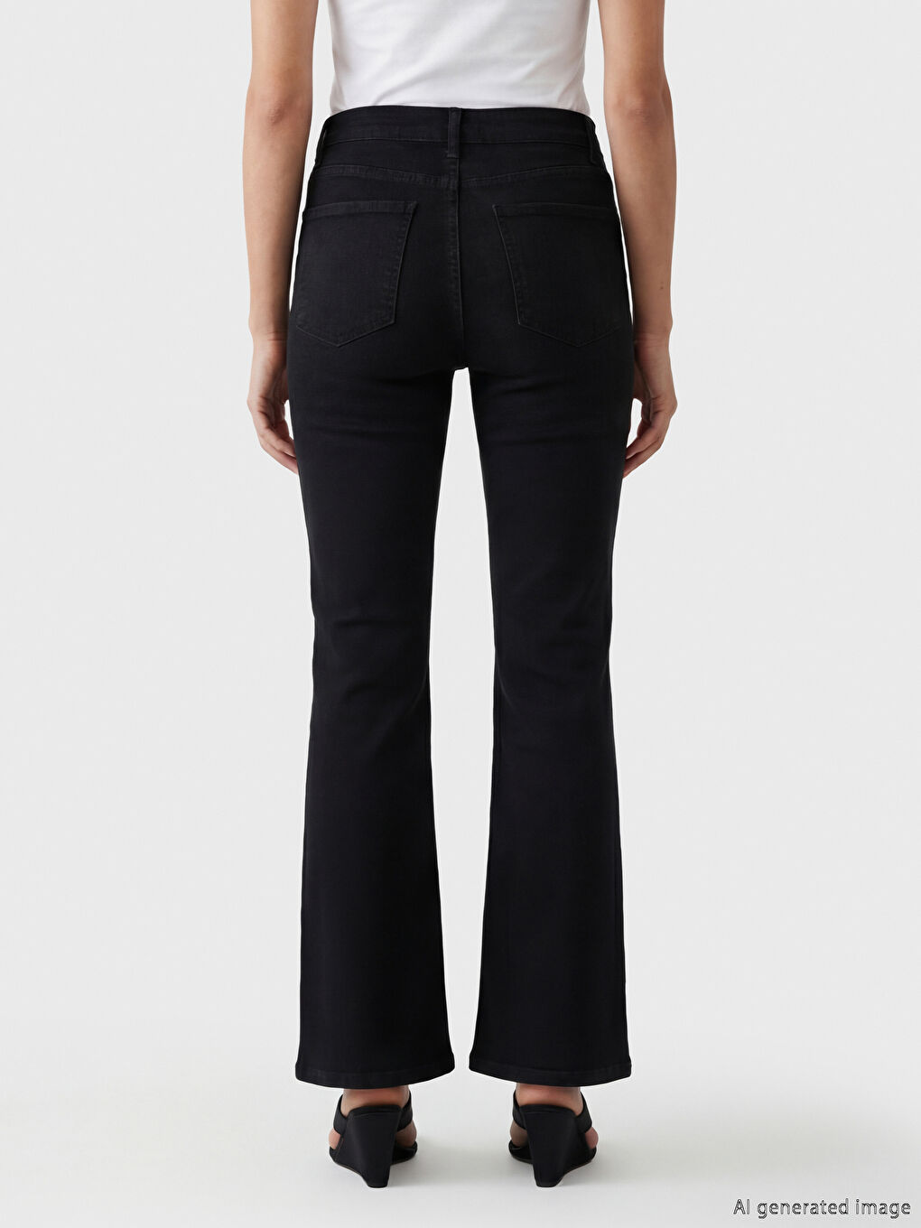 Siyah Yüksek Bel Flare Kadın Jean Pantolon-1