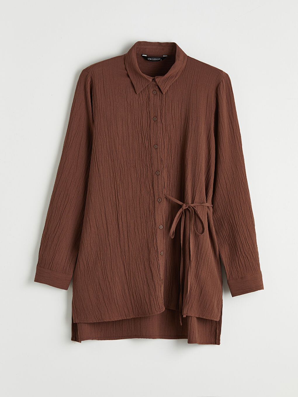 Kahverengi Dokulu Kadın Gömlek Tunik	