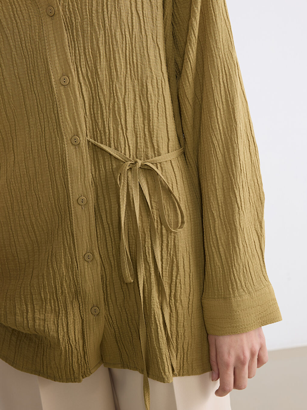 Yeşil Dokulu Kadın Gömlek Tunik	-2