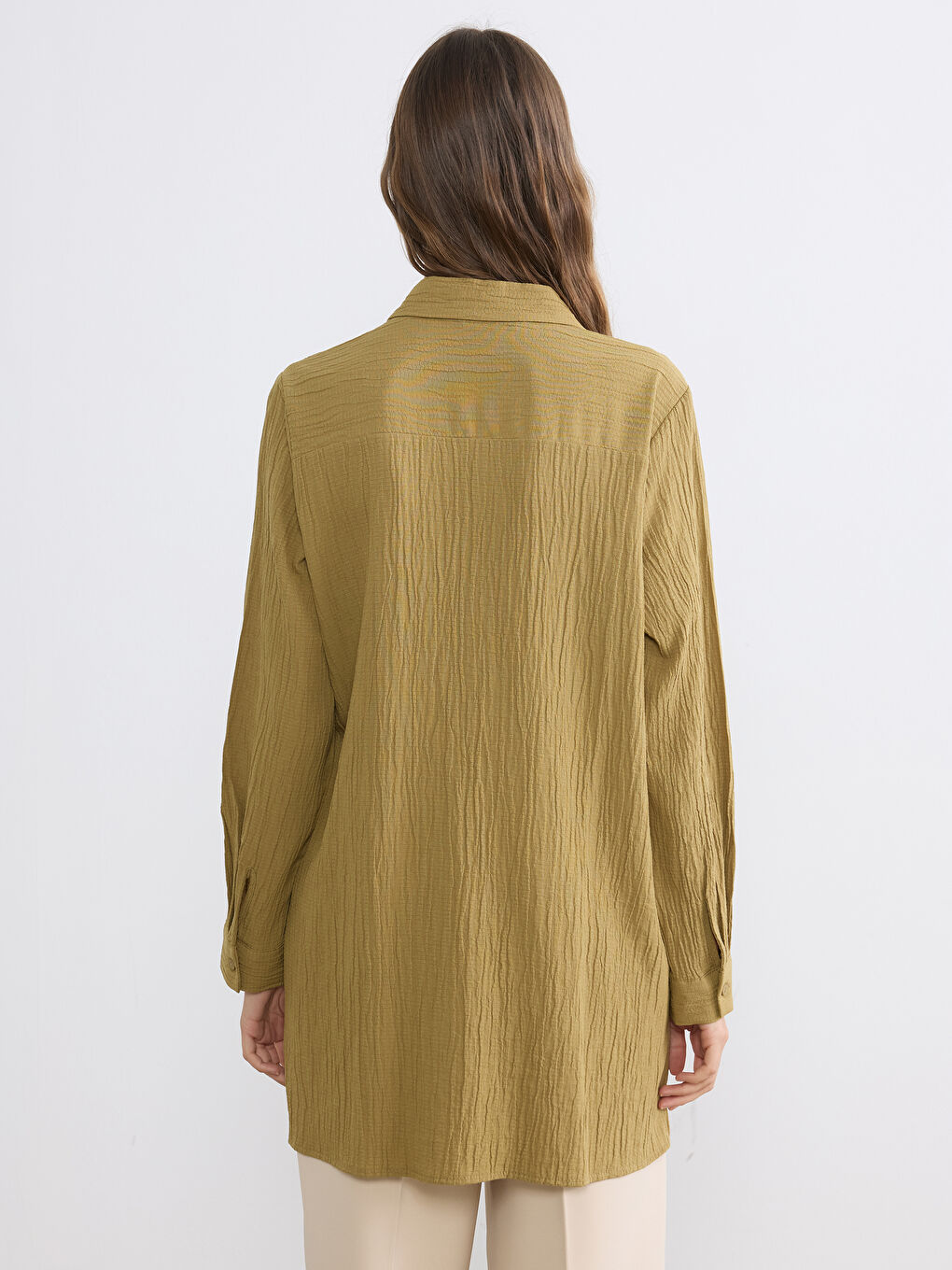 Yeşil Dokulu Kadın Gömlek Tunik	-3