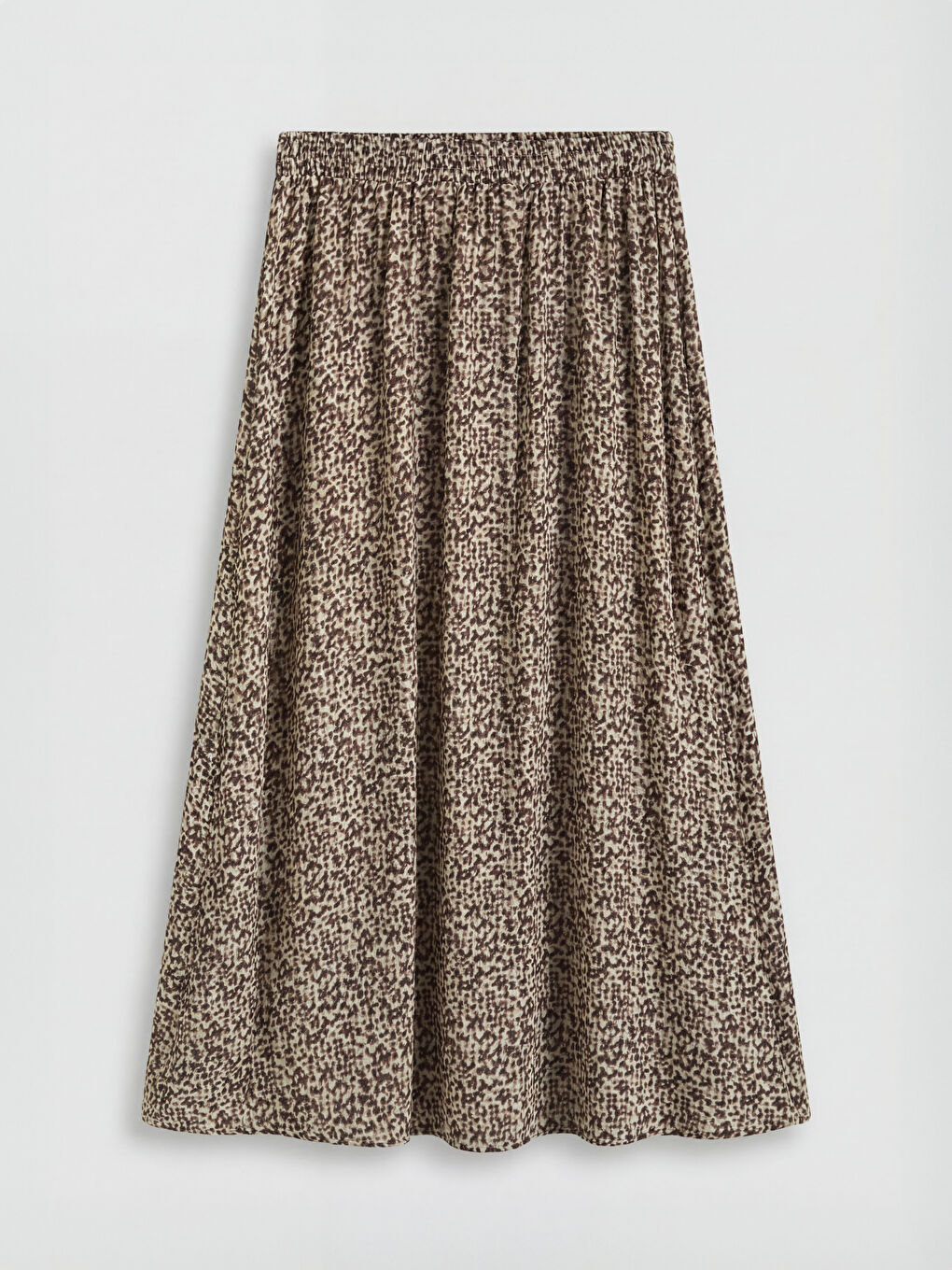 Kahverengi Beli Lastikli Desenli Kloş Etek