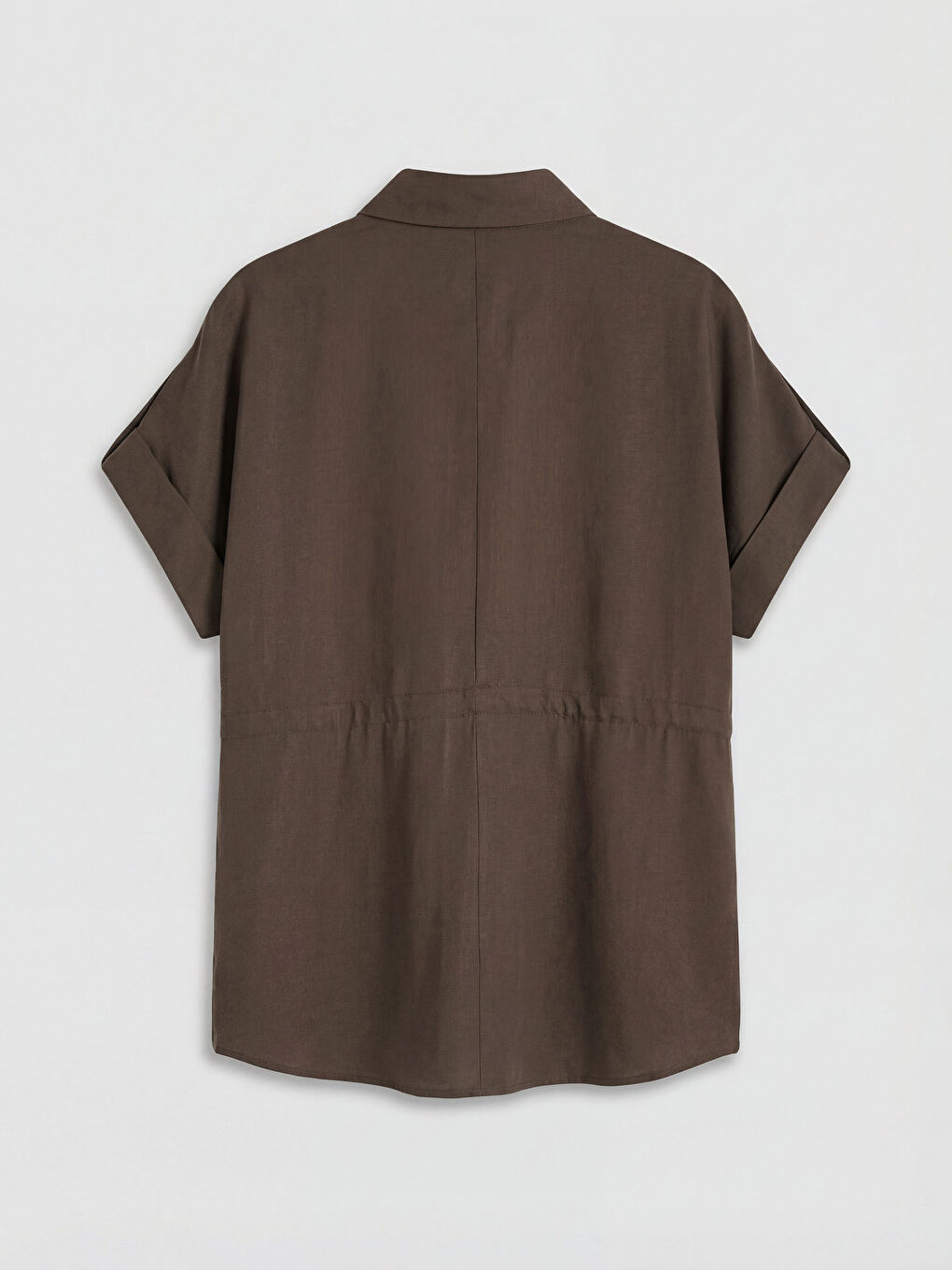 Kahverengi Oversize Büzgülü Bluz-1