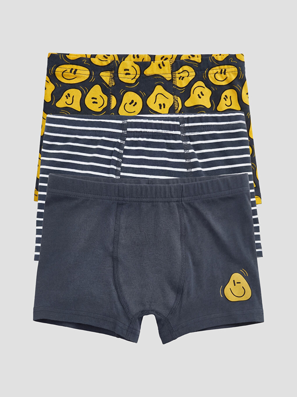 Gri Smiley Desenli Erkek Çocuk Boxer 3'lü-1