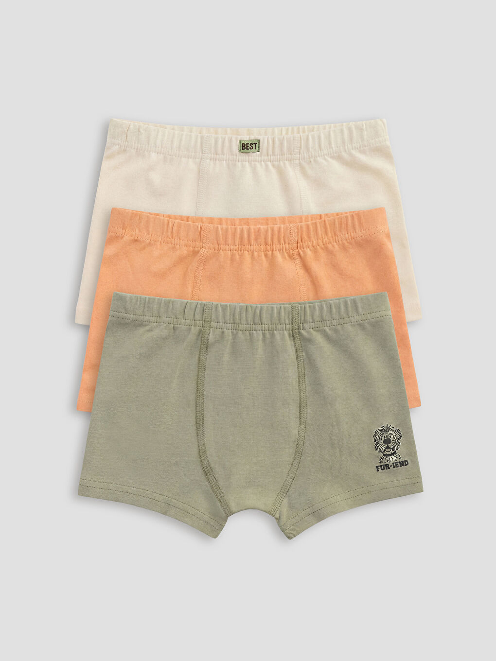 Ekru Baskı Erkek Çocuk Penye Boxer 3'lü-1