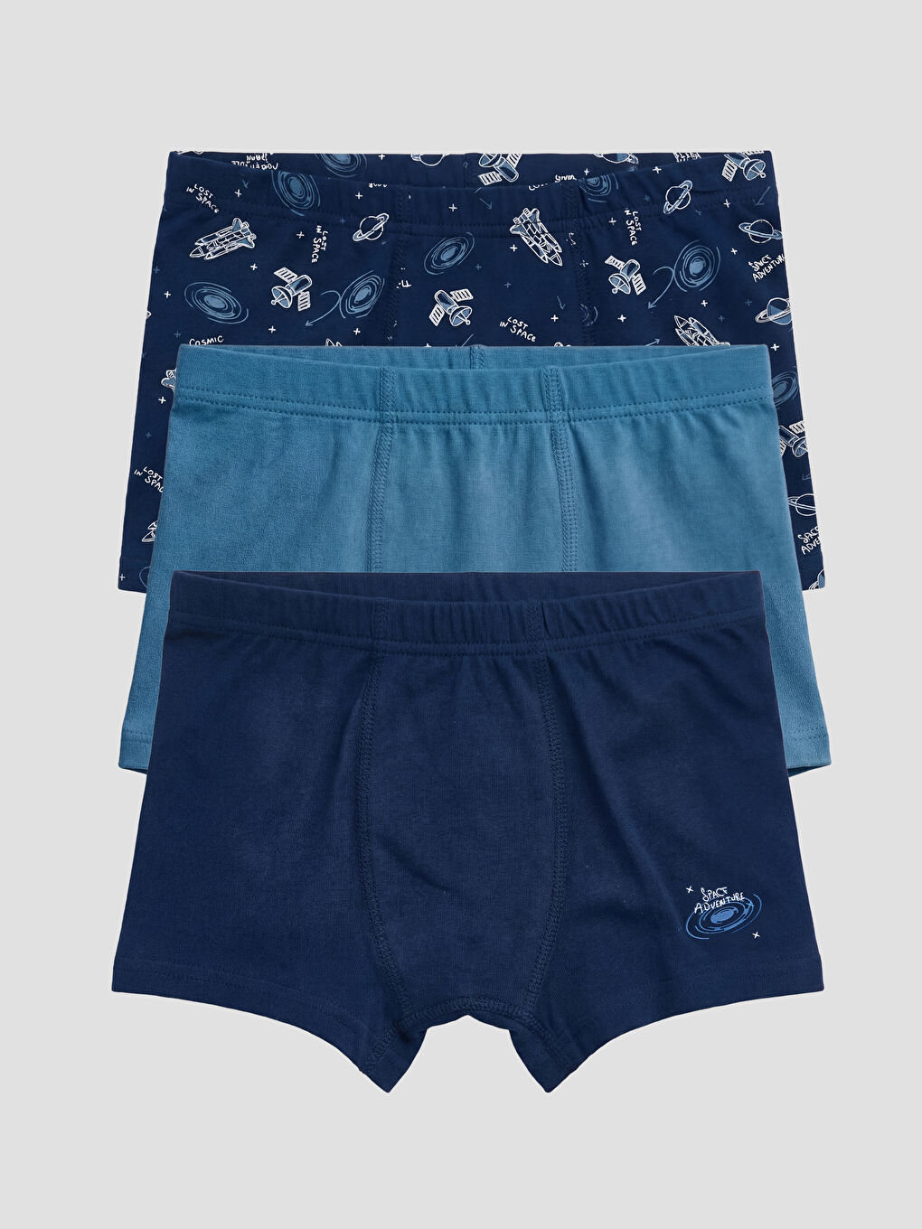 Lacivert Desenli Erkek Çocuk Boxer 3'lü-1