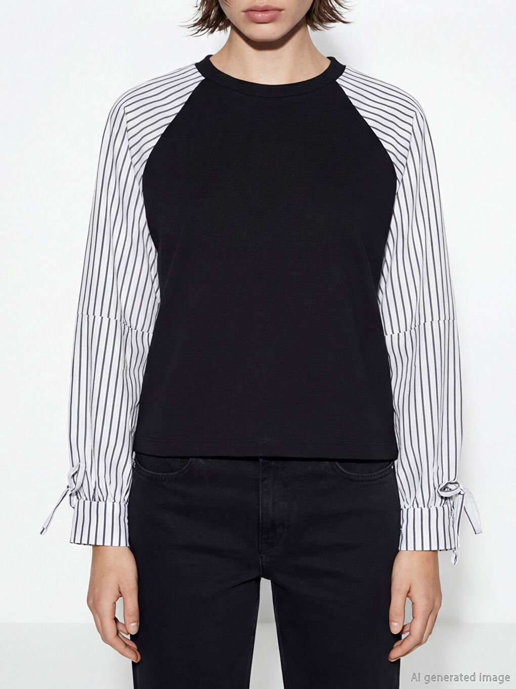 Siyah Bisiklet Yaka Çizgili Bluz-2