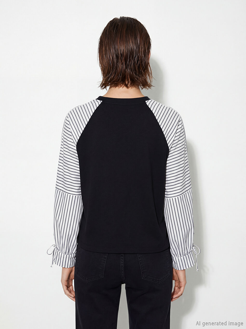 Siyah Bisiklet Yaka Çizgili Bluz-3
