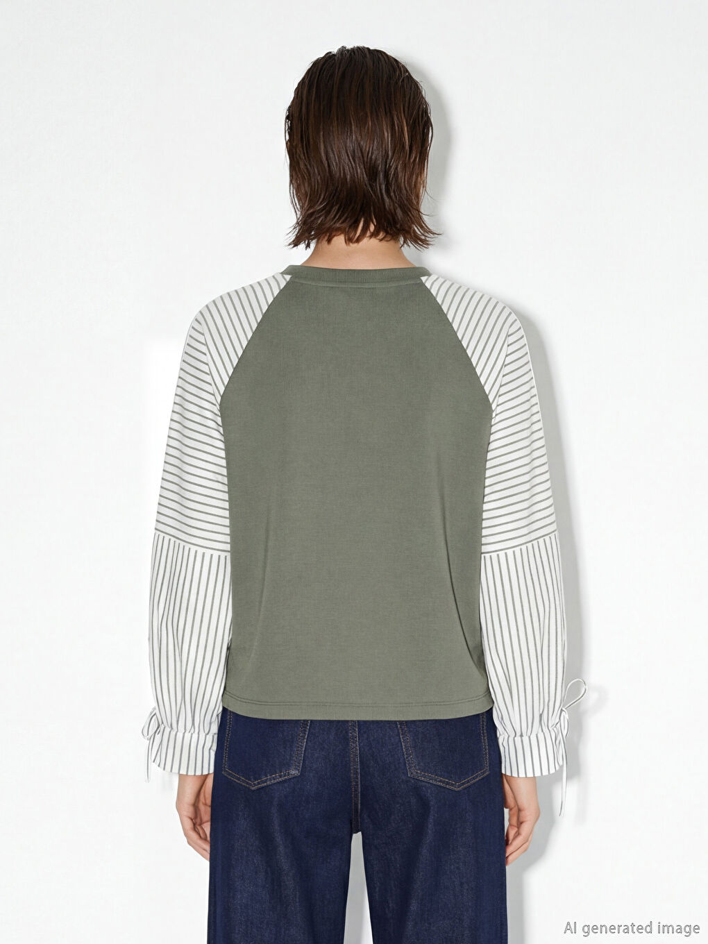 Haki Bisiklet Yaka Çizgili Bluz-2
