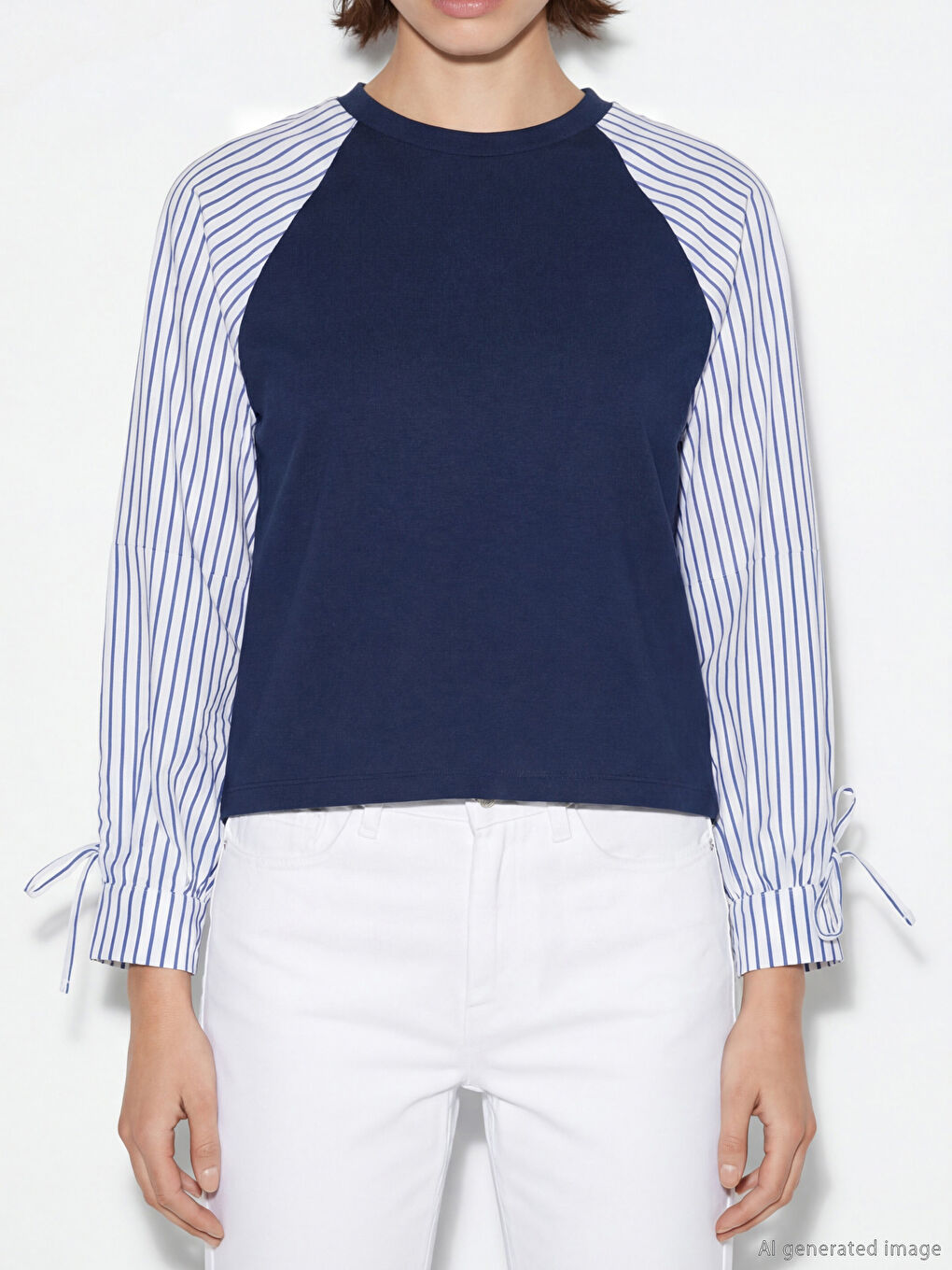 Lacivert Bisiklet Yaka Çizgili Bluz-2