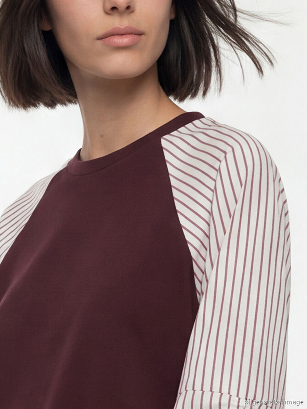 Bordo Bisiklet Yaka Çizgili Bluz-2