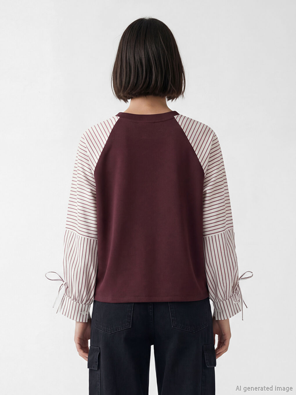 Bordo Bisiklet Yaka Çizgili Bluz-3
