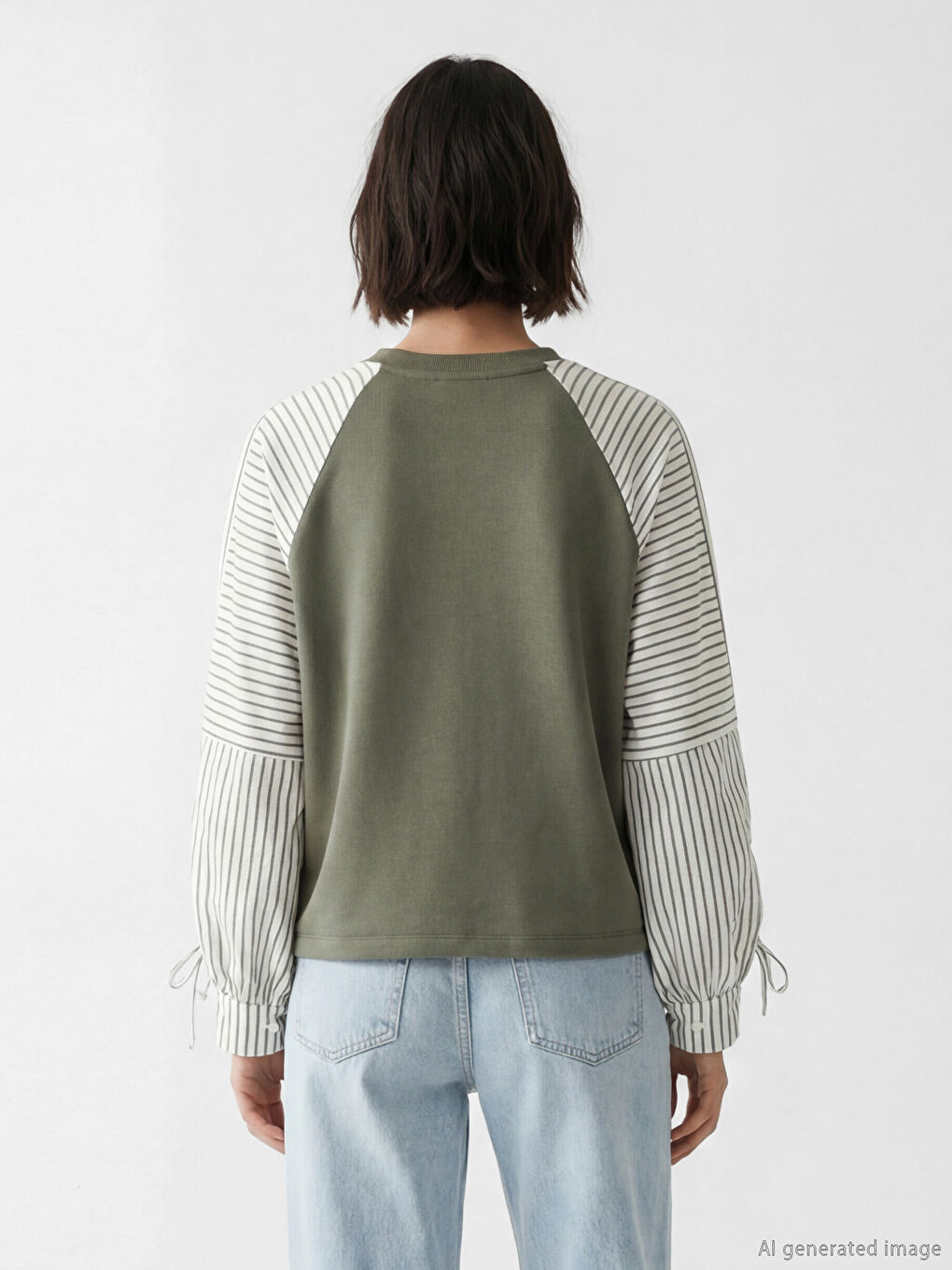 Haki Bisiklet Yaka Çizgili Bluz-3