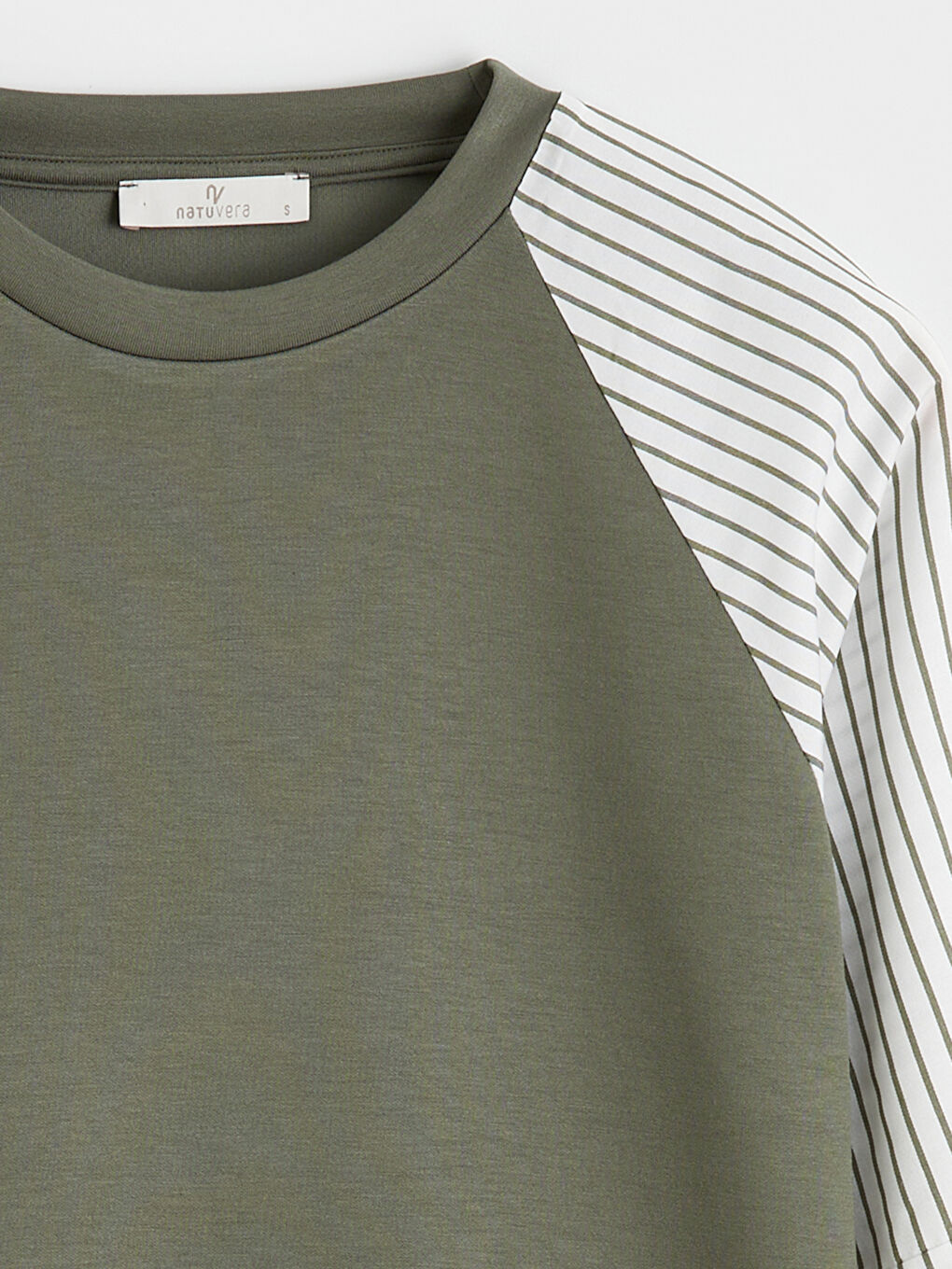 Haki Bisiklet Yaka Çizgili Bluz-5