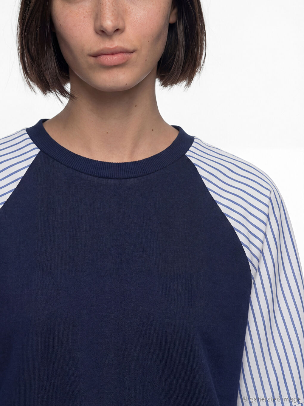 Lacivert Bisiklet Yaka Çizgili Bluz-2
