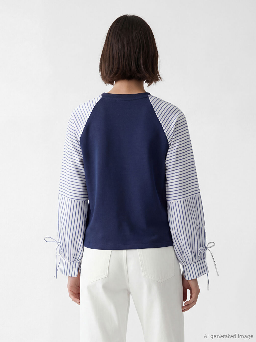 Lacivert Bisiklet Yaka Çizgili Bluz-3