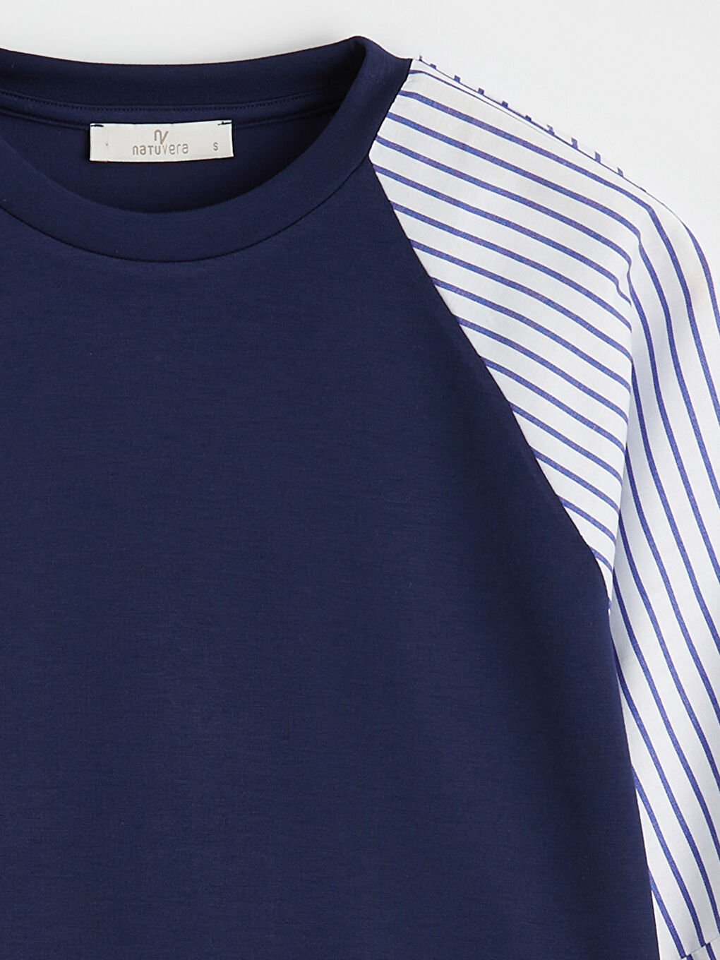 Lacivert Bisiklet Yaka Çizgili Bluz-5