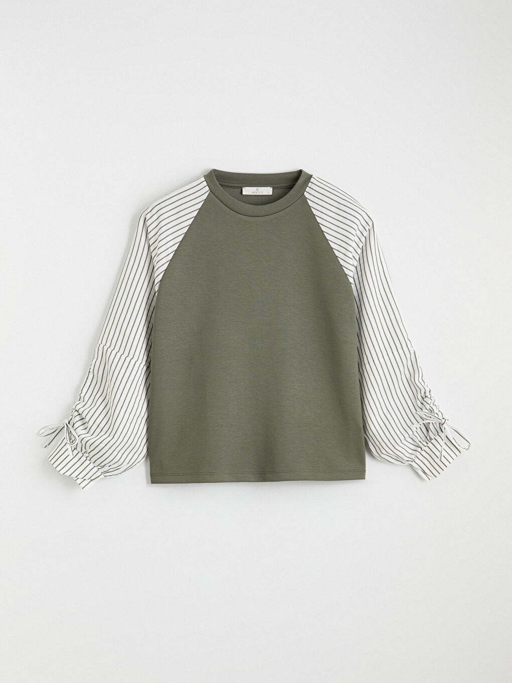 Haki Bisiklet Yaka Çizgili Bluz-4