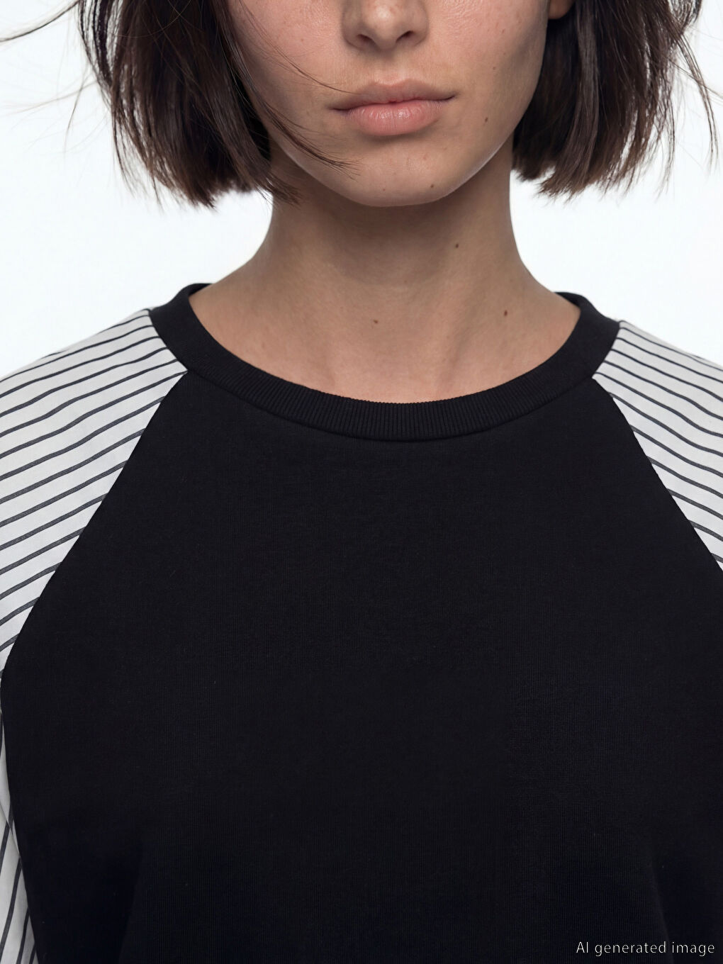 Siyah Bisiklet Yaka Çizgili Bluz-2