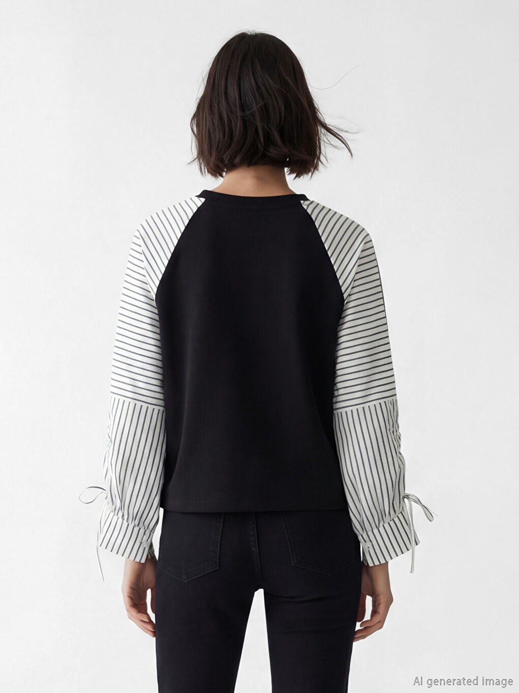 Siyah Bisiklet Yaka Çizgili Bluz-3