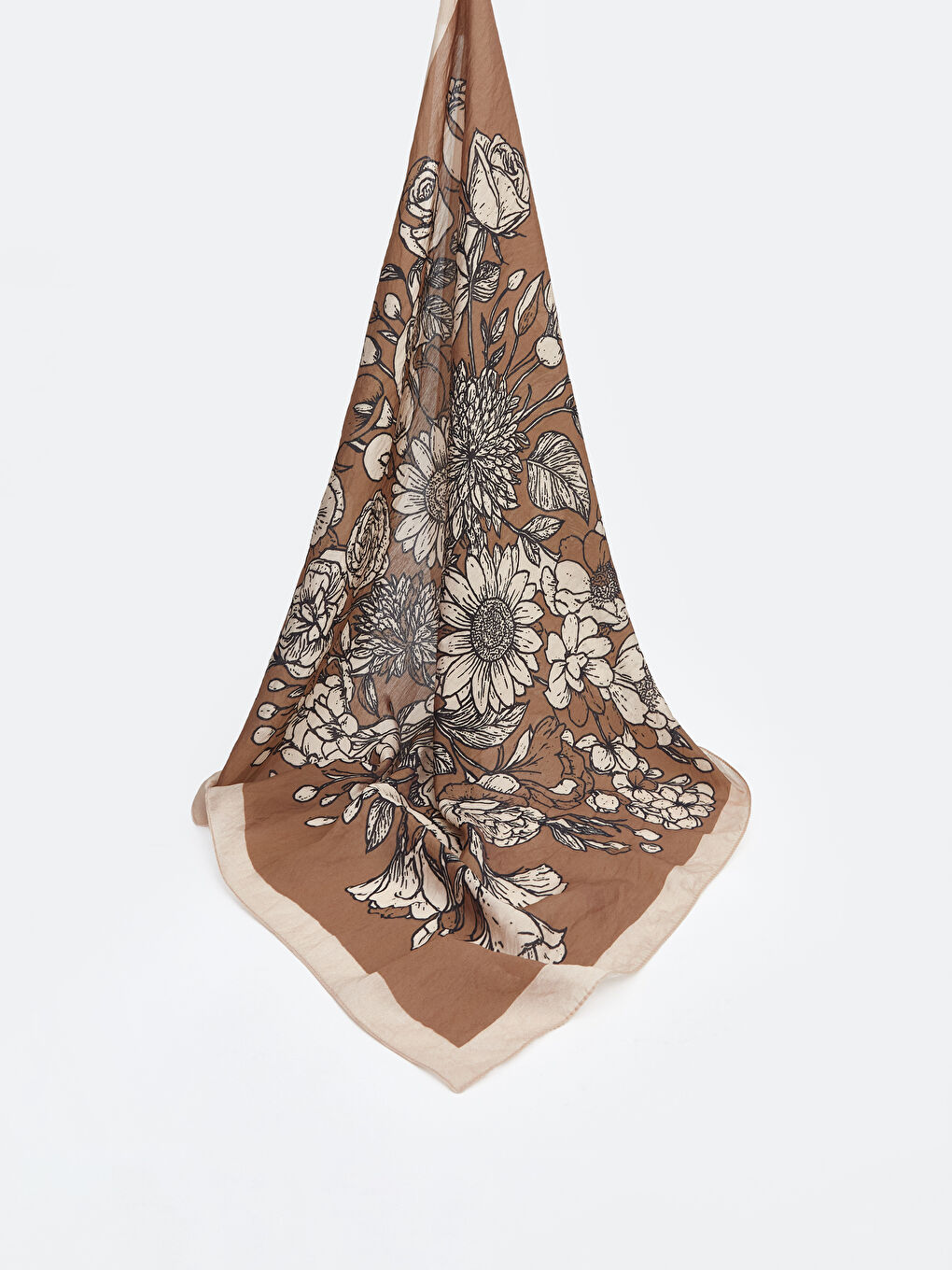 Kahverengi Çiçek Desenli Kadın Şal