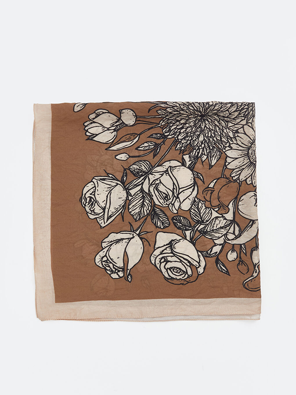 Kahverengi Çiçek Desenli Kadın Şal-1