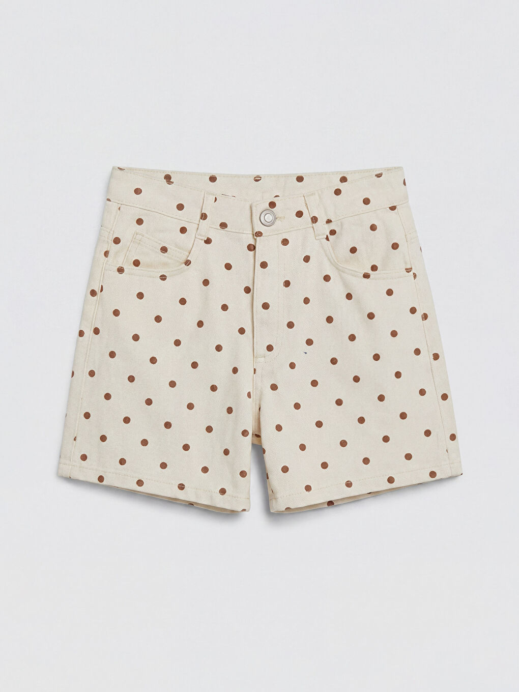Ekru Puantiyeli Kız Çocuk Gabardin Şort