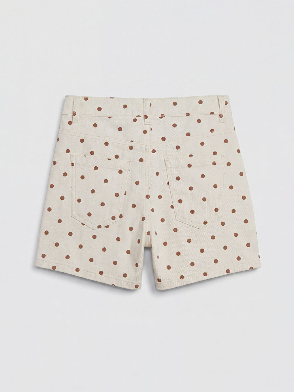 Ekru Puantiyeli Kız Çocuk Gabardin Şort-1