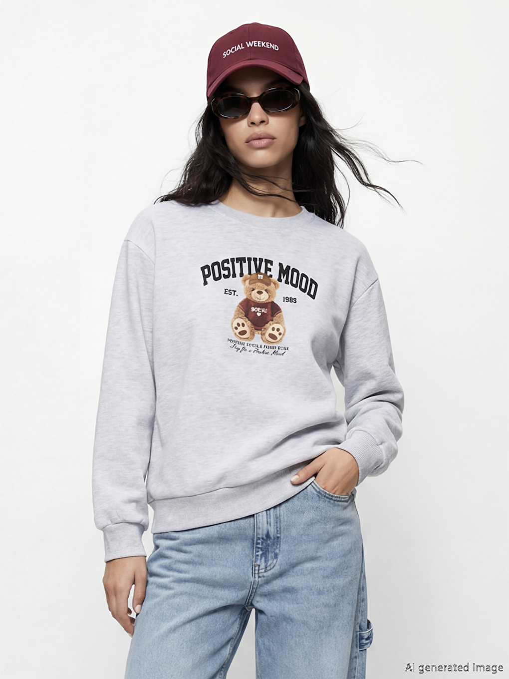 سویتشێرتی قۆڵ درێژی ژنانه‌ی چاپکراوی تێدی بیر ئۆڤەرسایز