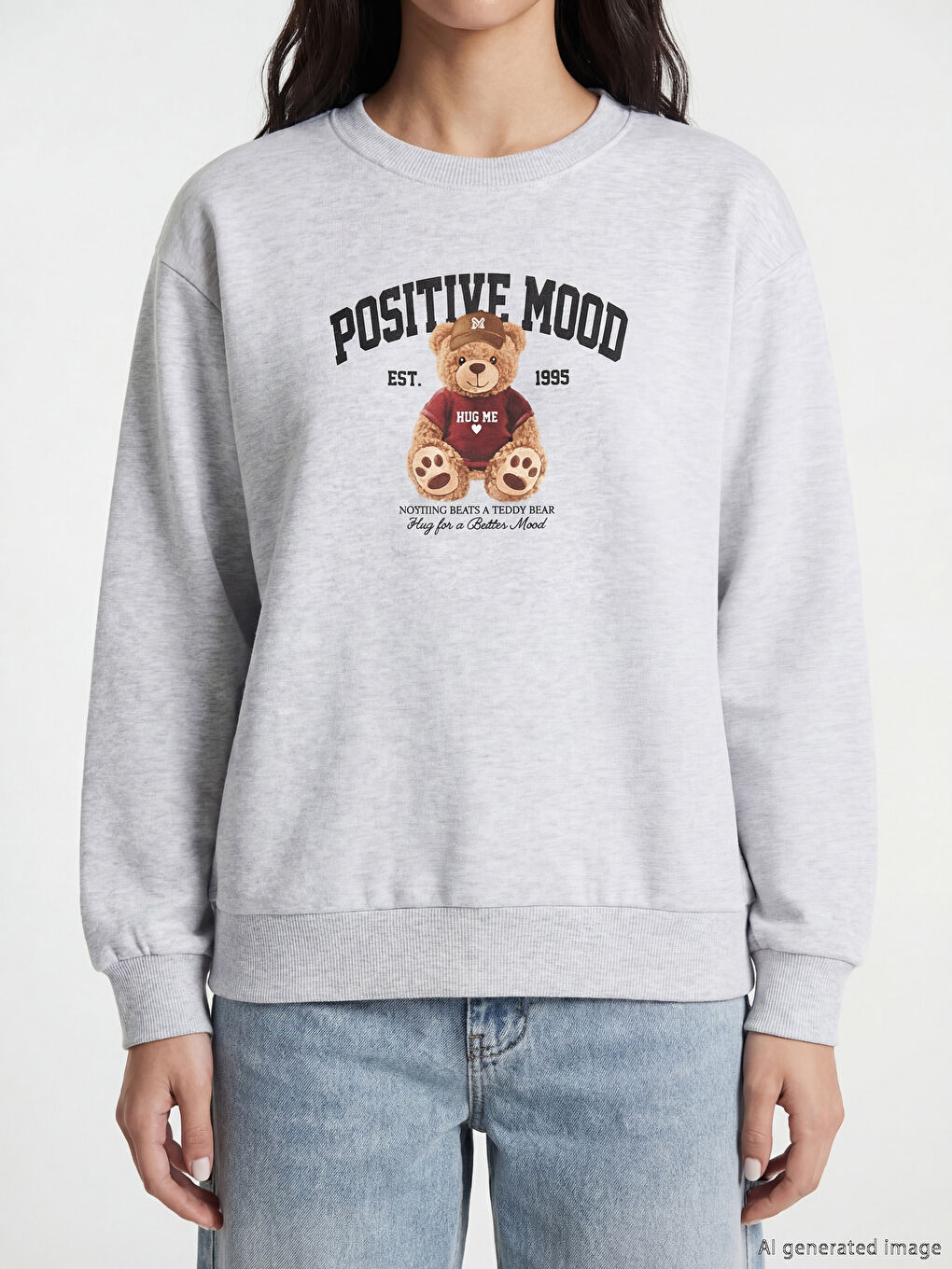 سویتشێرتی قۆڵ درێژی ژنانه‌ی چاپکراوی تێدی بیر ئۆڤەرسایز-2