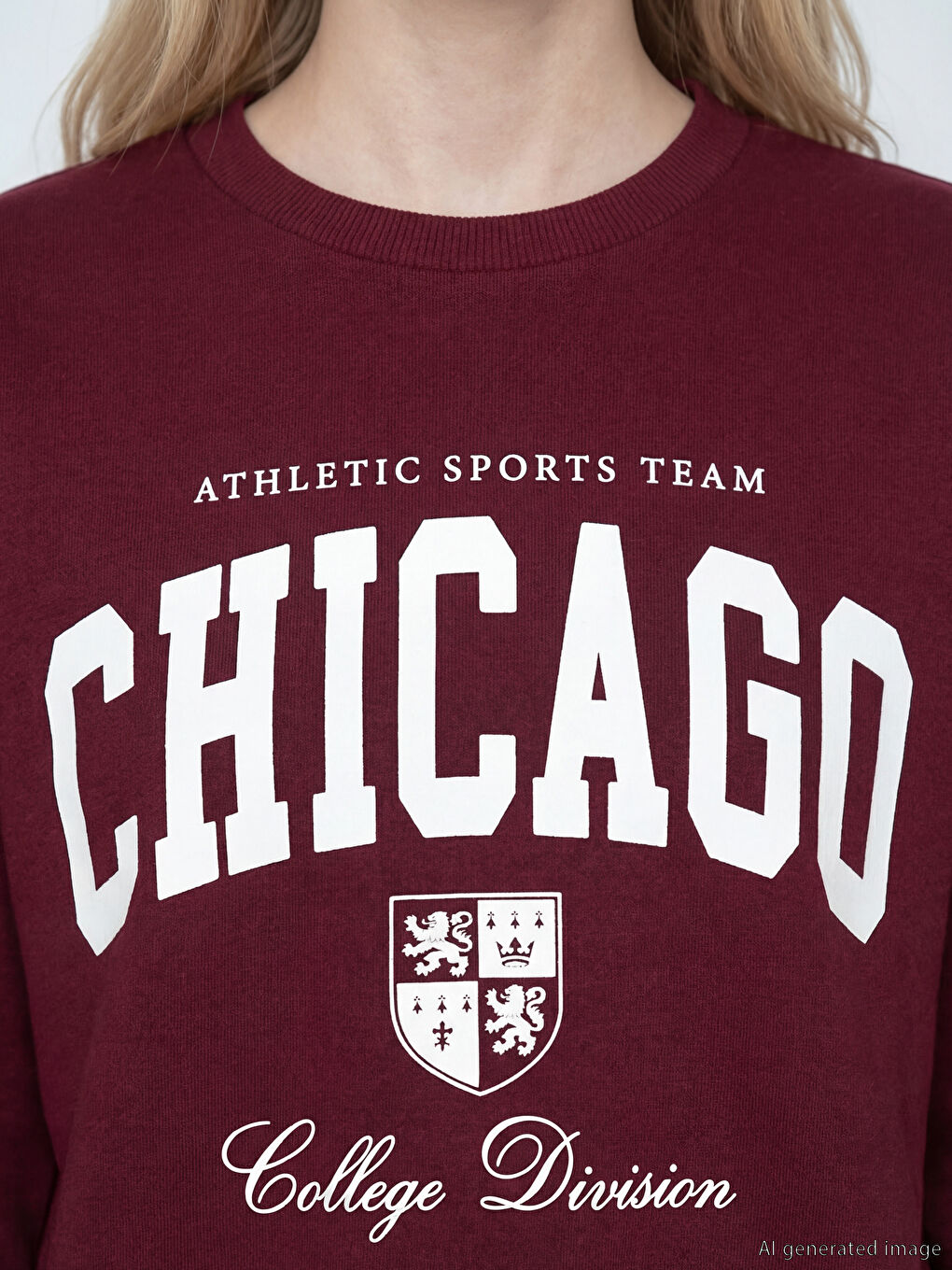 Bordo Chicago Baskılı Oversize Kadın Sweatshirt-2