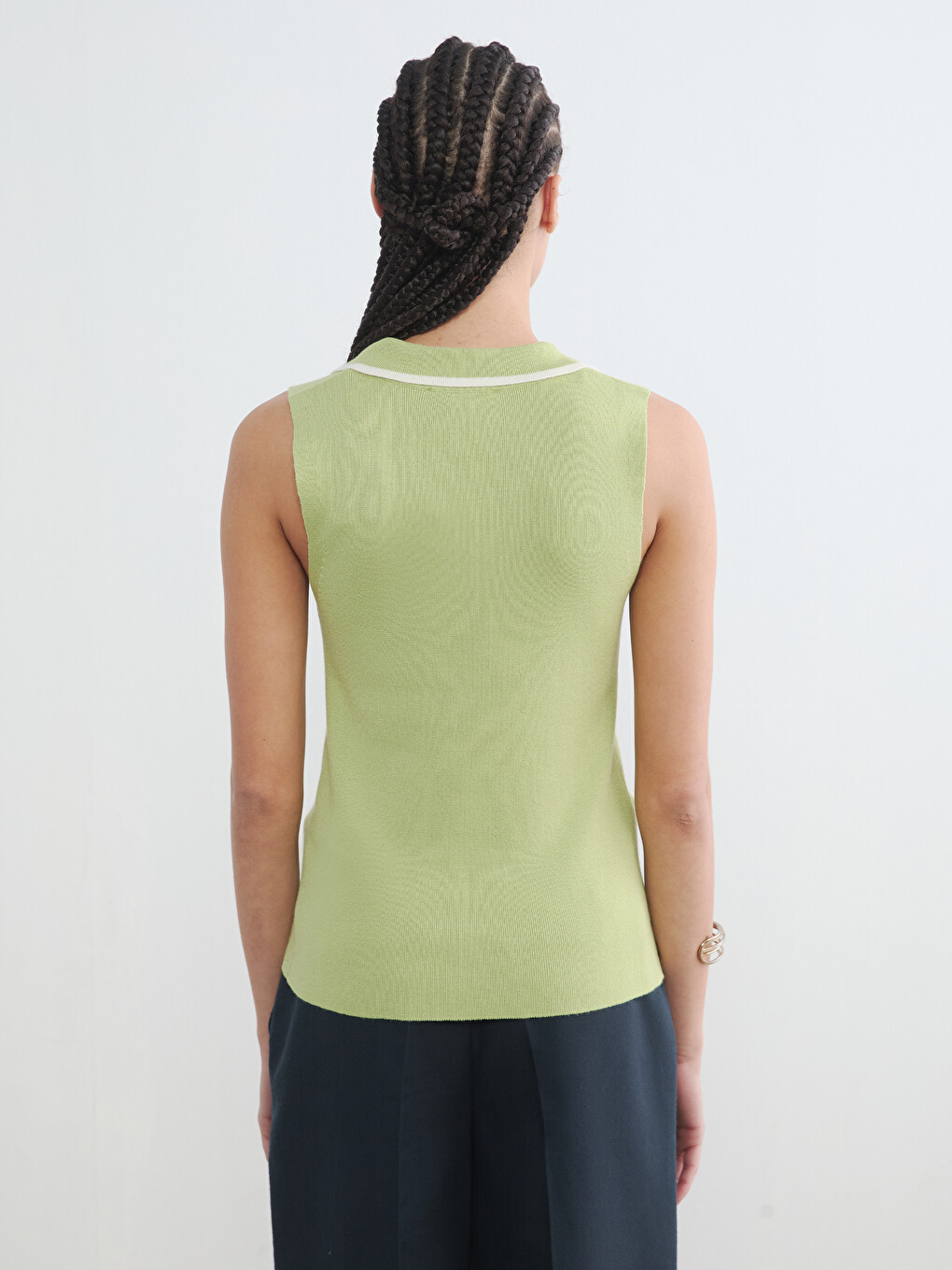 Polo Collar Women's Knitwear Tank Top-3