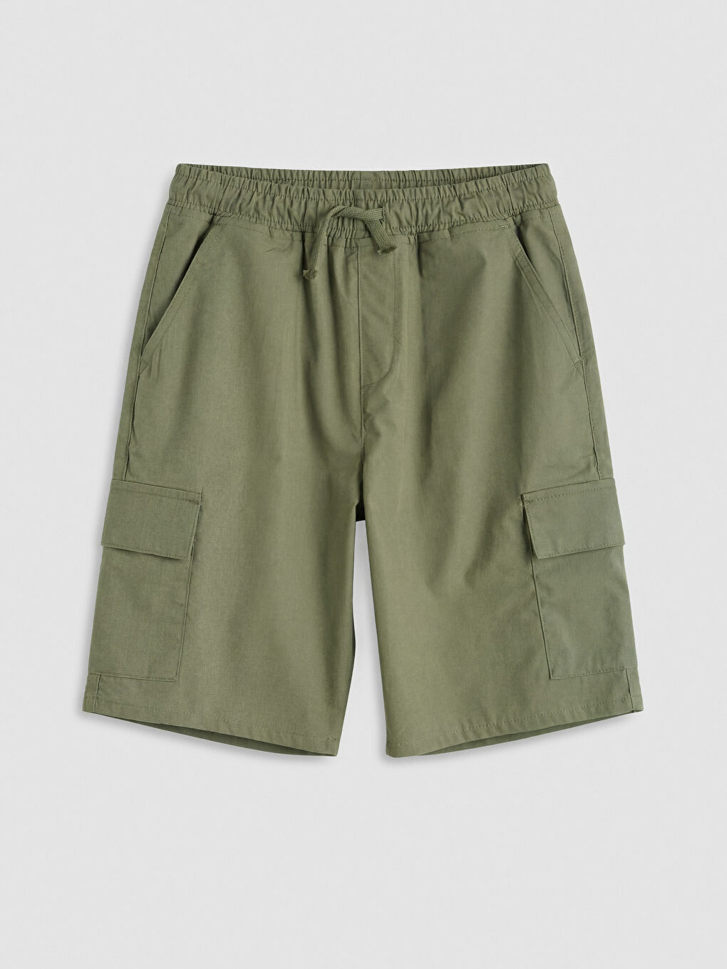 Haki Beli Lastikli Erkek Çocuk Kargo Şort