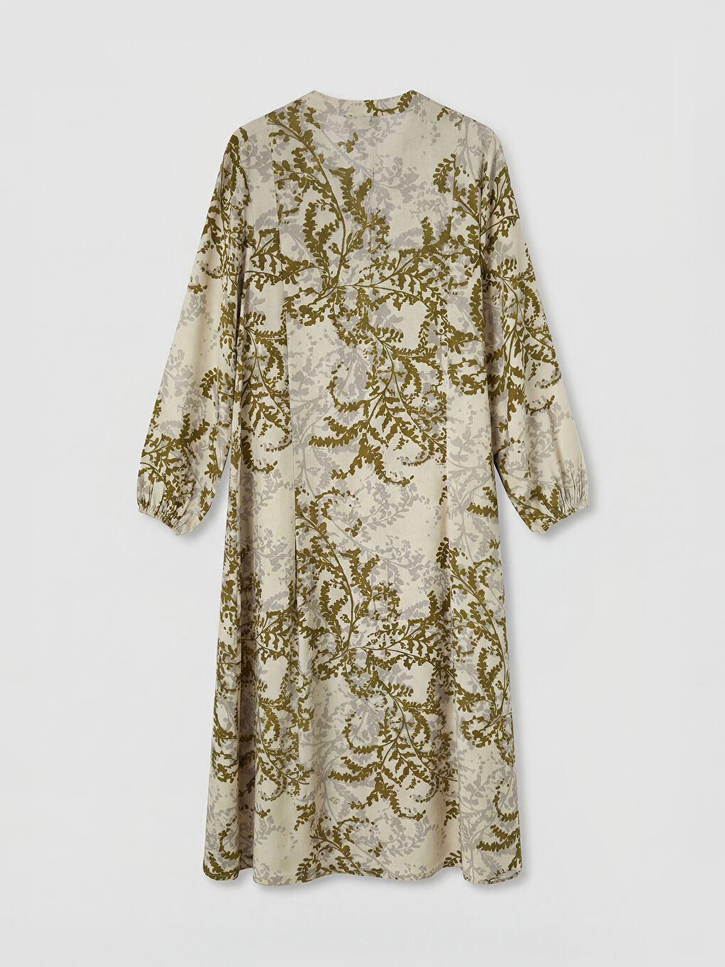 Bej Kaçık Yaka Desenli Elbise-1