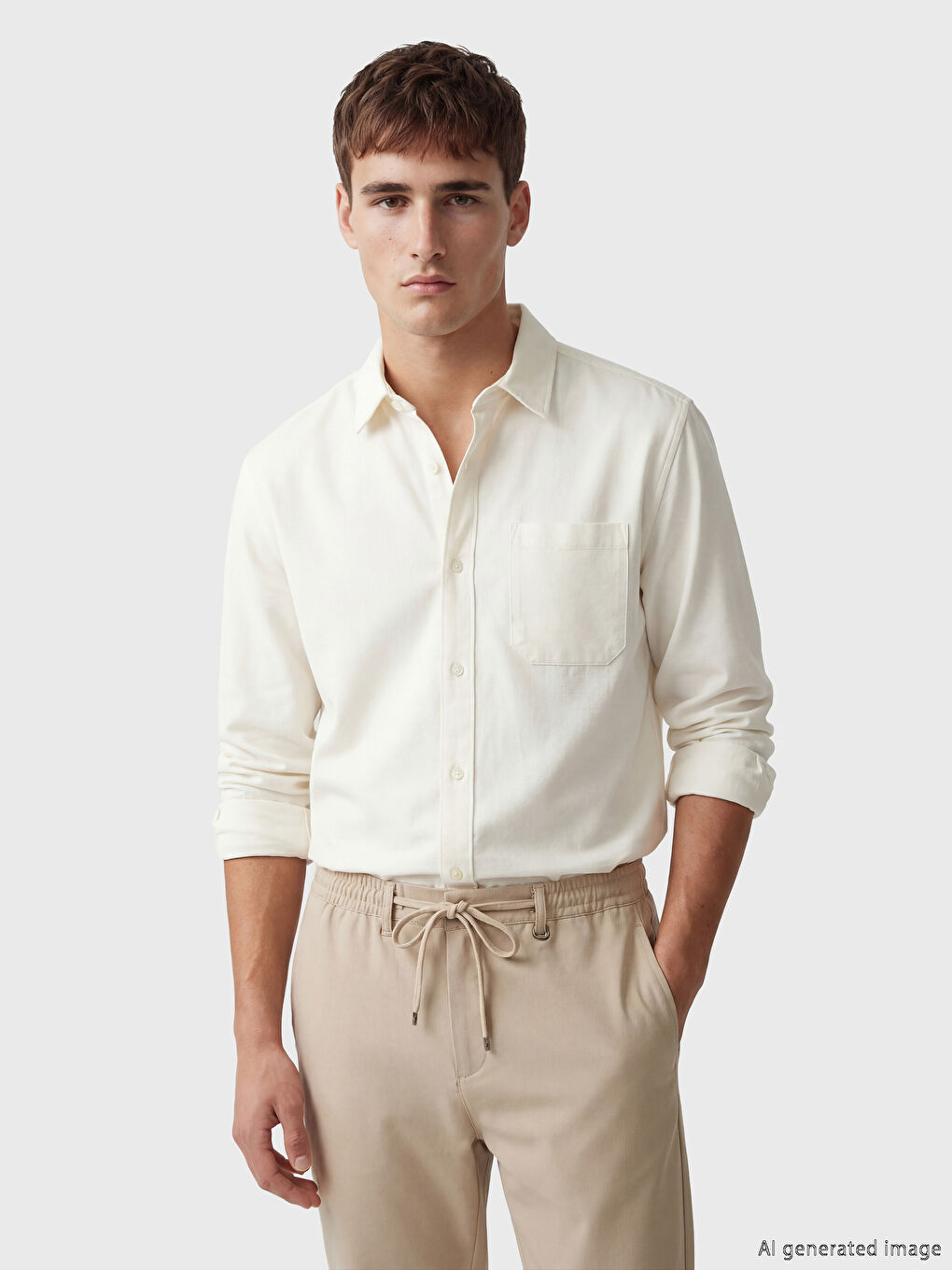 Ekru Regular Fit Oxford Erkek Gömlek