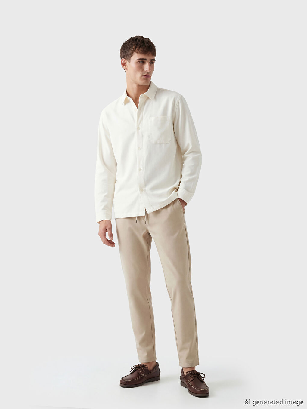 Ekru Regular Fit Oxford Erkek Gömlek-1