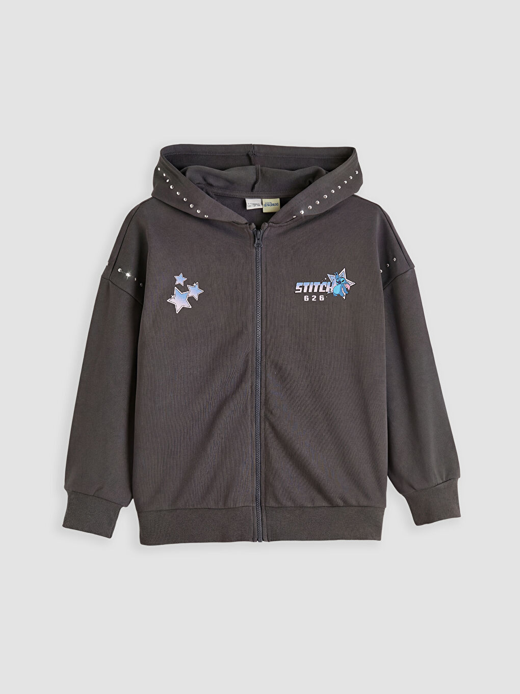 Hooded Lilo and Stitch Printed Girls' Zip-Up Sweatshirt-1