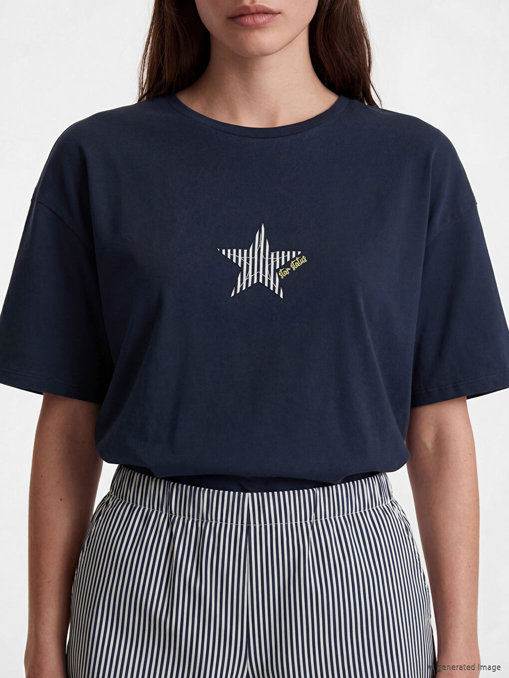 Дамски къс пижамен комплект със звезден принт-2