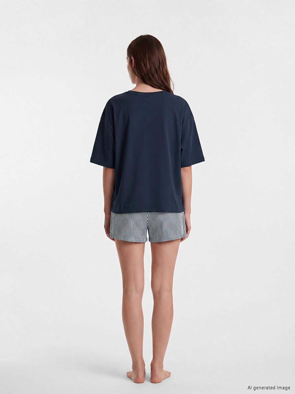 Дамски къс пижамен комплект със звезден принт-3