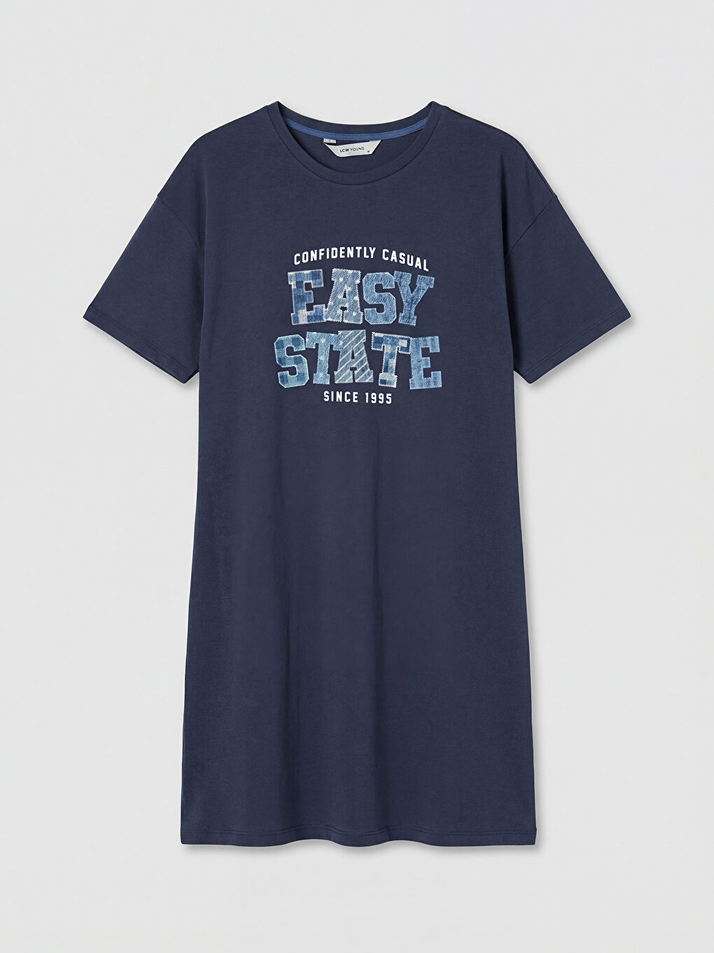 Lacivert Bisiklet Yaka Baskılı Kadın Gecelik