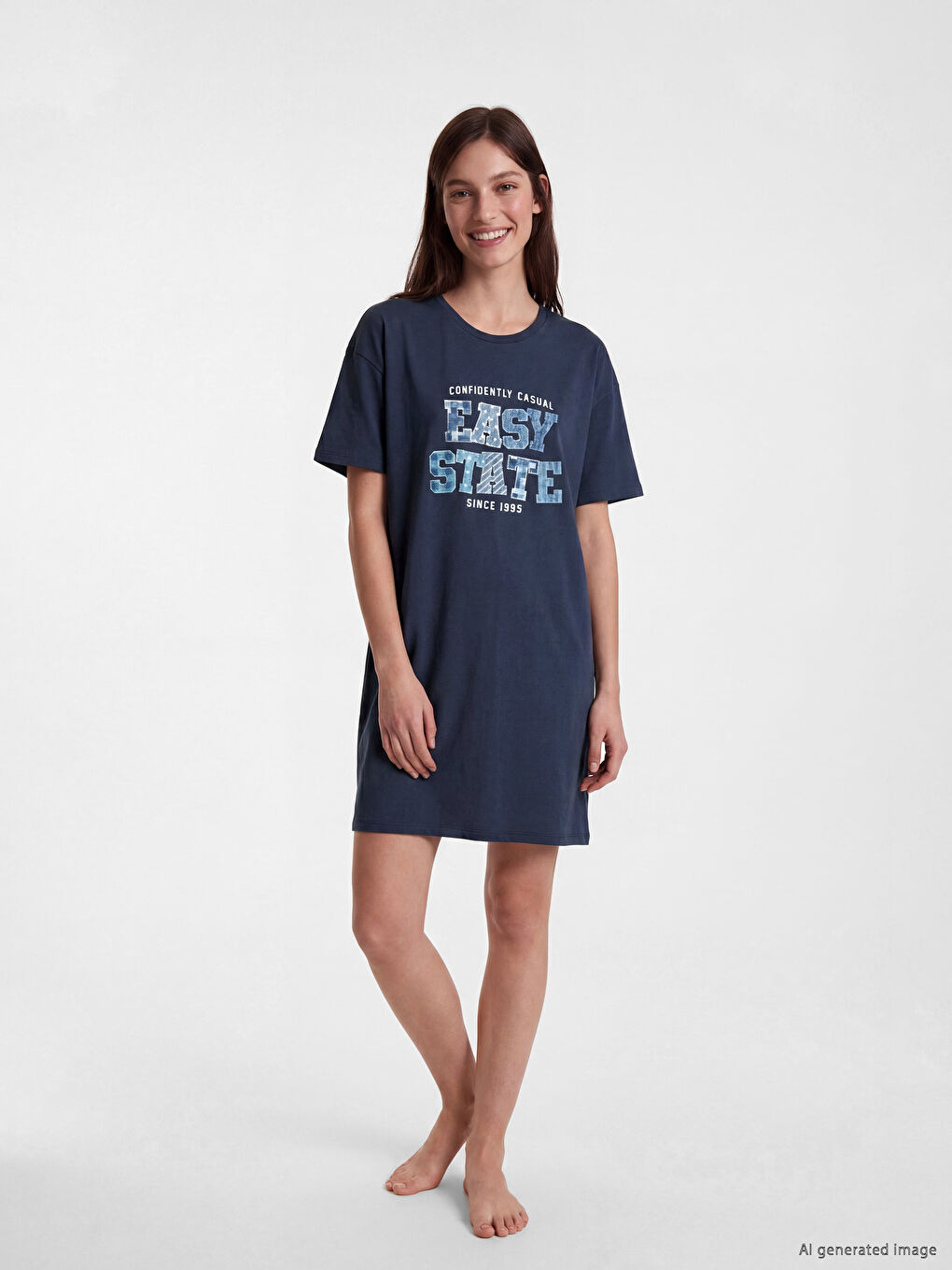 Chemise de nuit imprimée à col rond pour femme