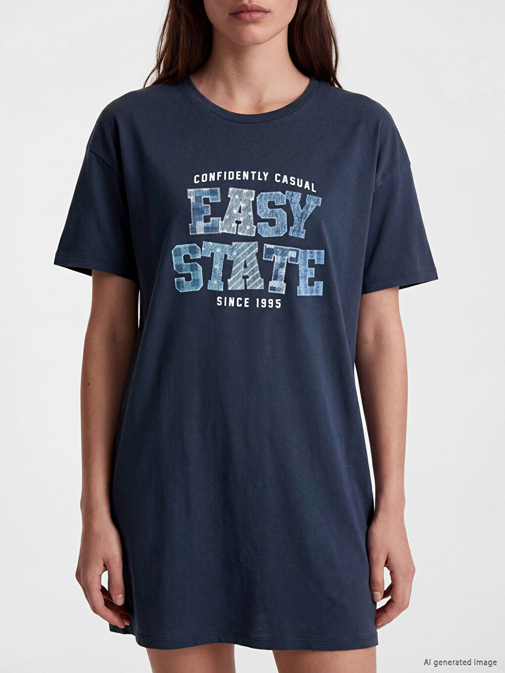 Chemise de nuit imprimée à col rond pour femme-2