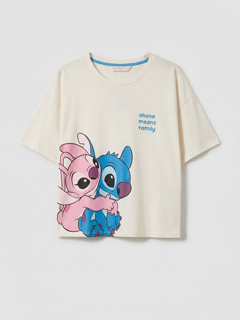 Ekru Lilo & Stitch Baskılı Kadın Pijama Takım-1