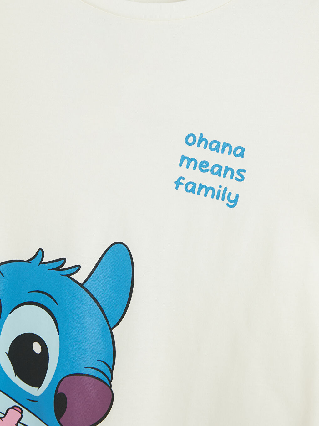 Ekru Lilo & Stitch Baskılı Kadın Pijama Takım-3