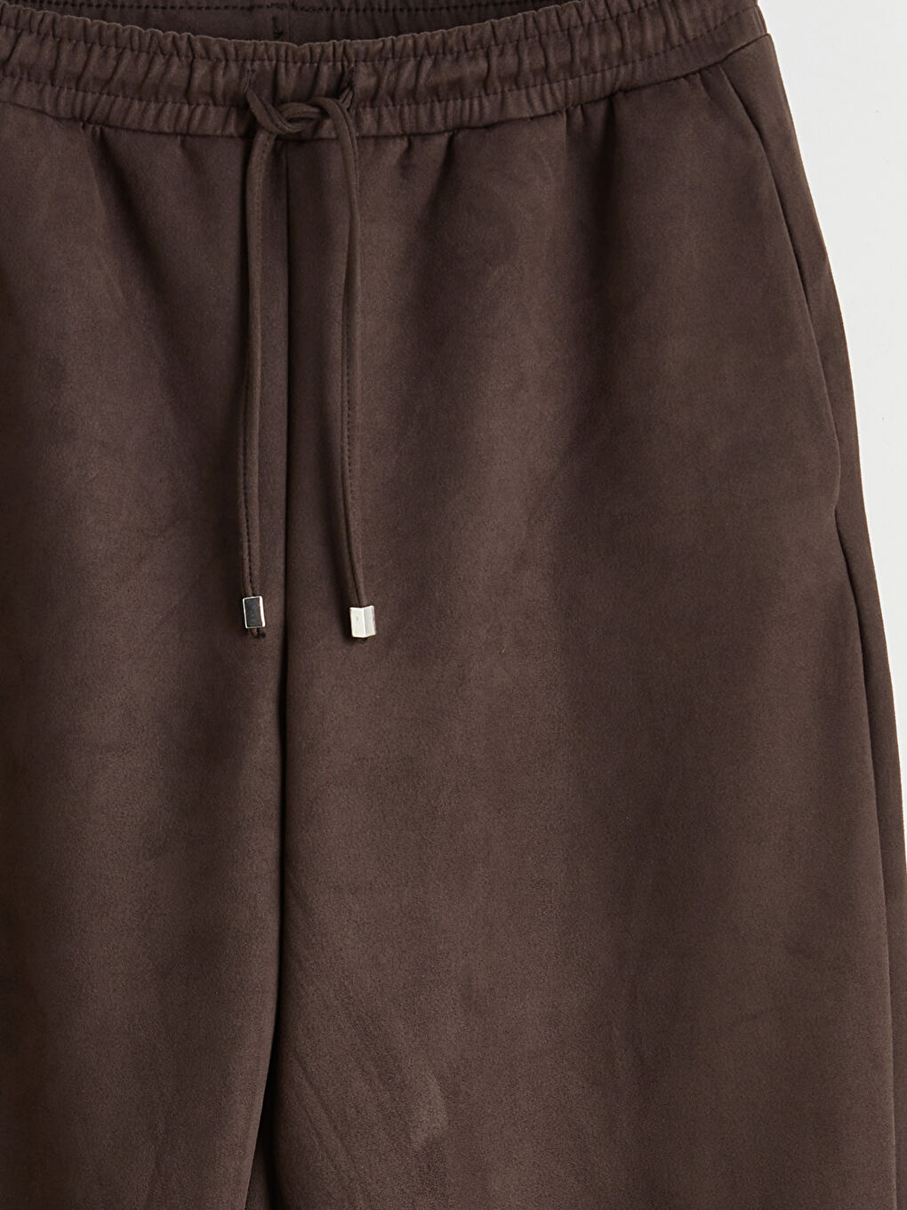 Kahverengi Beli Lastikli Süet Görünümlü Kadın Pantolon-2