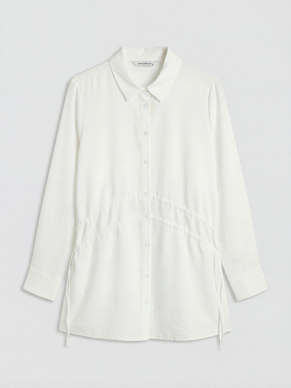 Beyaz Büzgülü Kadın Gömlek Tunik